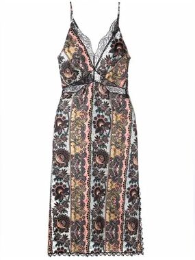 Sandro Floral Lace-Trim Midi Dress in Black, Pink, Yellow